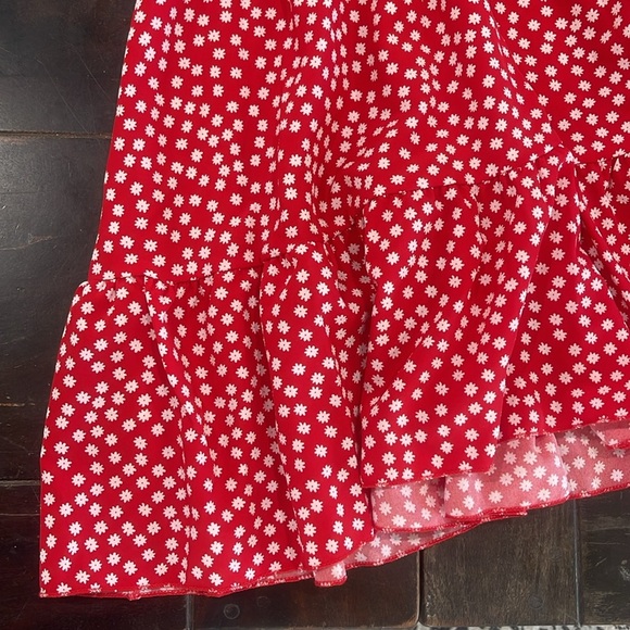 New SHEIN Ditsy Floral Shirred Waist Aline Red Dress - Picture 6 of 8